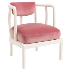 Mid-Century Style Armchair In White Frame & Rose Blossom Resistant Velvet