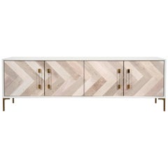 Mid-Century Style Bleached Walnut Storage Credenza with Lucite & Brass Hardware
