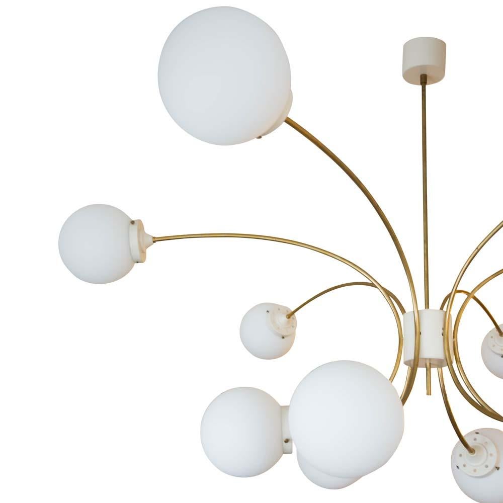 20th Century Midcentury Style Blown Glass Shades on Brass Metal Structure by Diego Mardegan