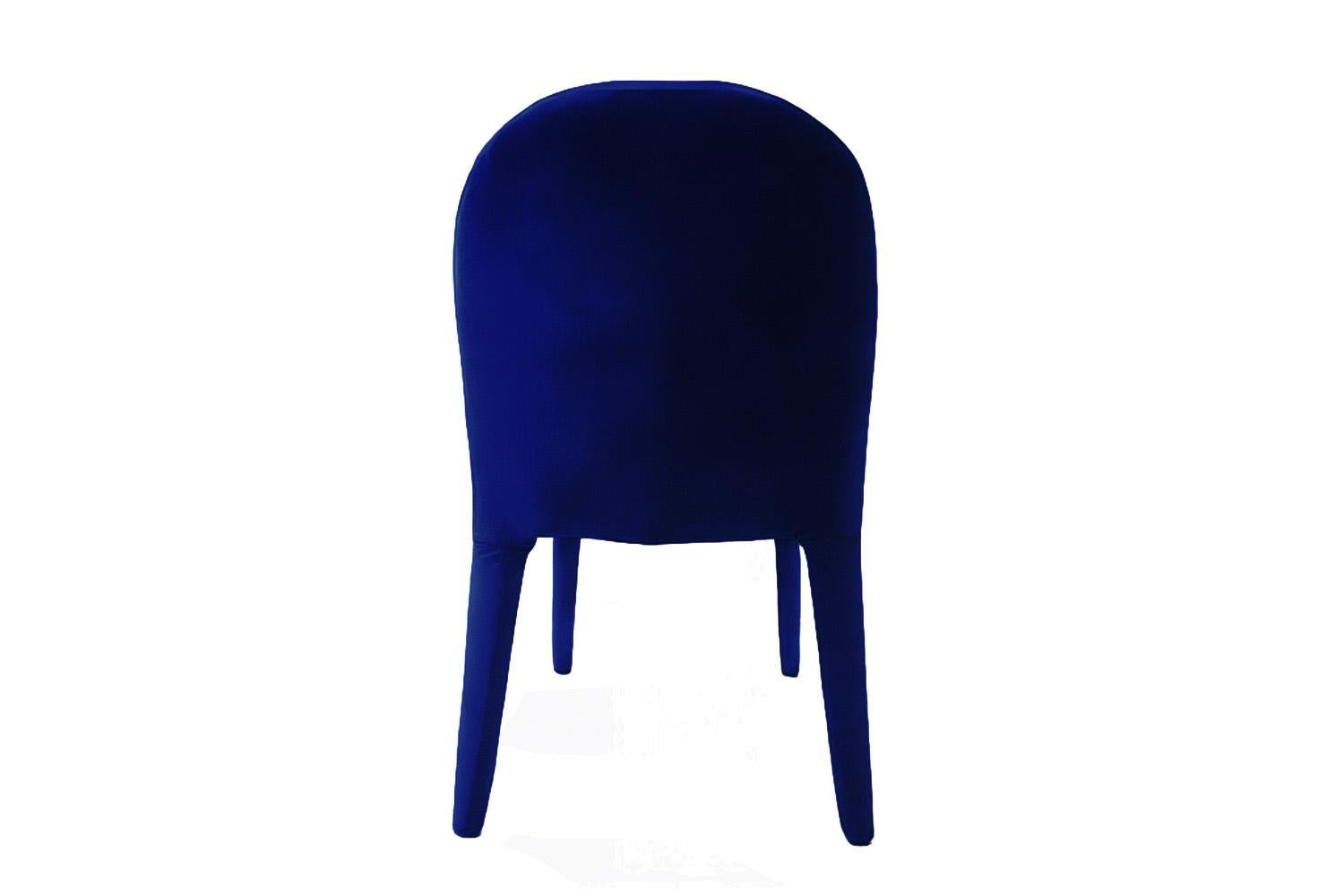 Mid-Century Modern Chaise de salle à manger moderne en velours bleu du milieu du siècle The Eclipse en vente