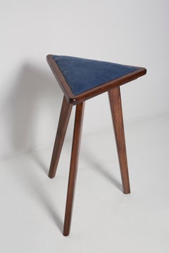 Mid-Century Style Blue Velvet Triangle Medium Stool, by Vintola Studio, Europe