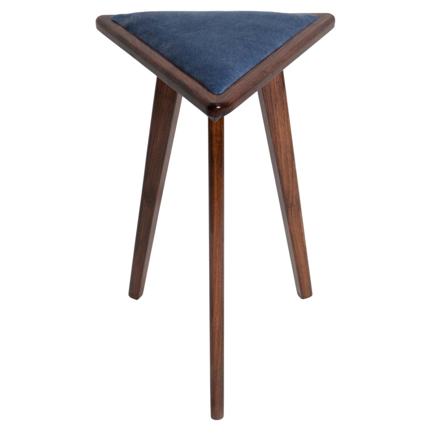 Mid-Century Style Blue Velvet Triangle Medium Stool, by Vintola Studio ...