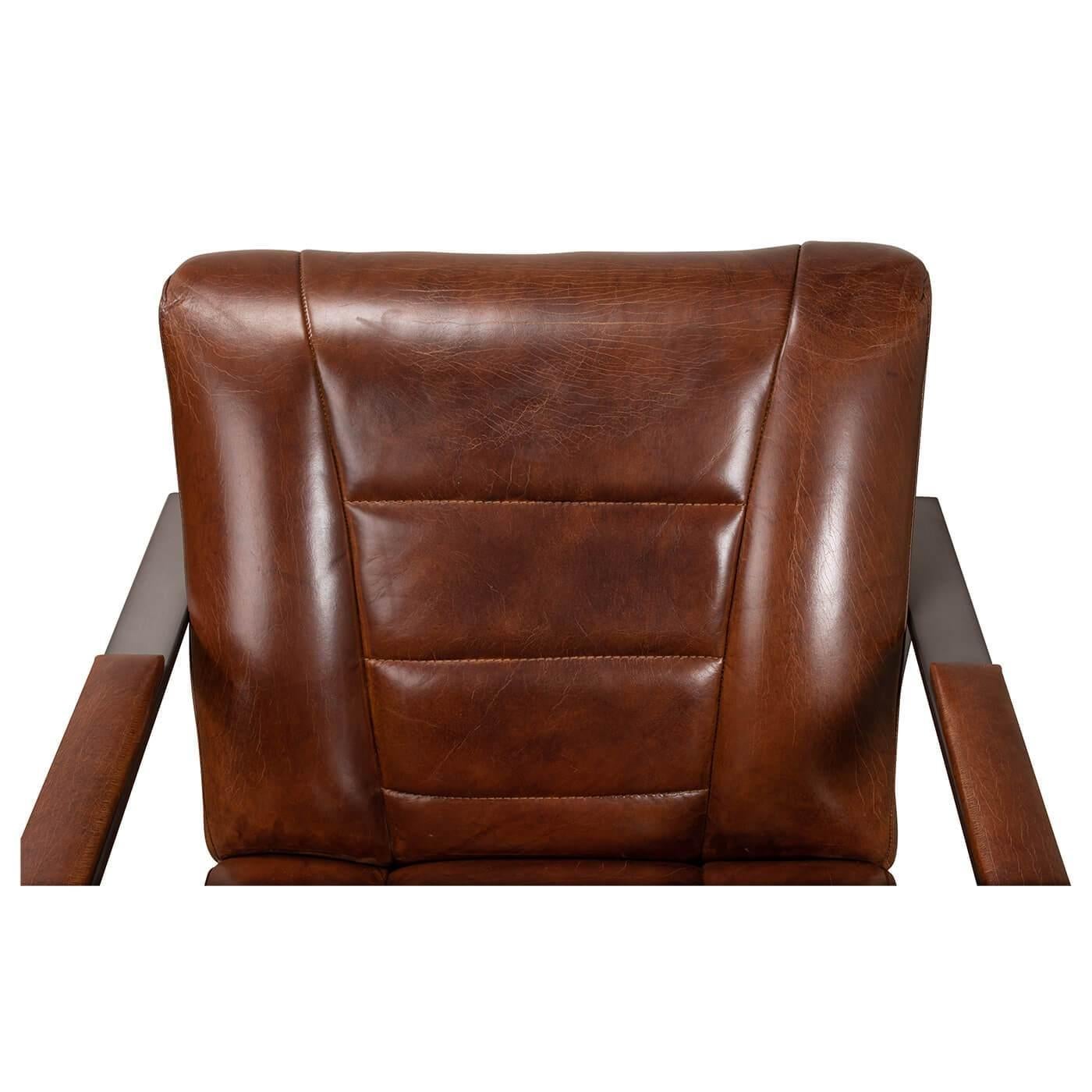 Mid Century Style Boxed Frame Leather Armchair For Sale 3