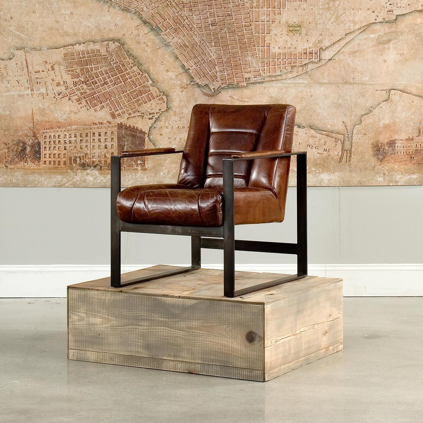 Mid Century Style Boxed Frame Leather Armchair For Sale 1