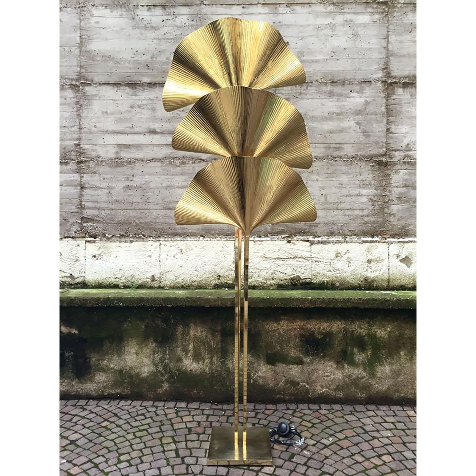 Hand-Crafted Tommaso Barbi Mid-Century Modern Italian Brass Floor Lamp 
