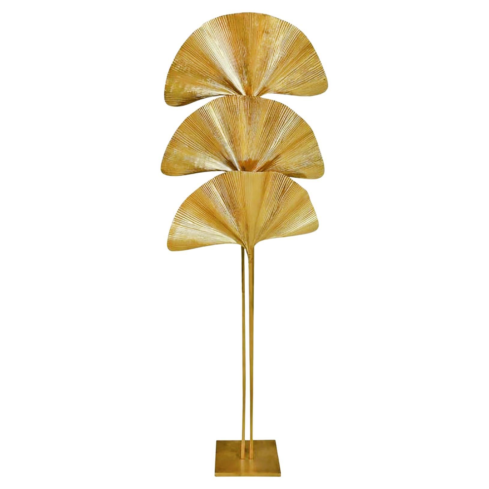 Tommaso Barbi Mid-Century Modern Italian Brass Floor Lamp "Ginkgo"