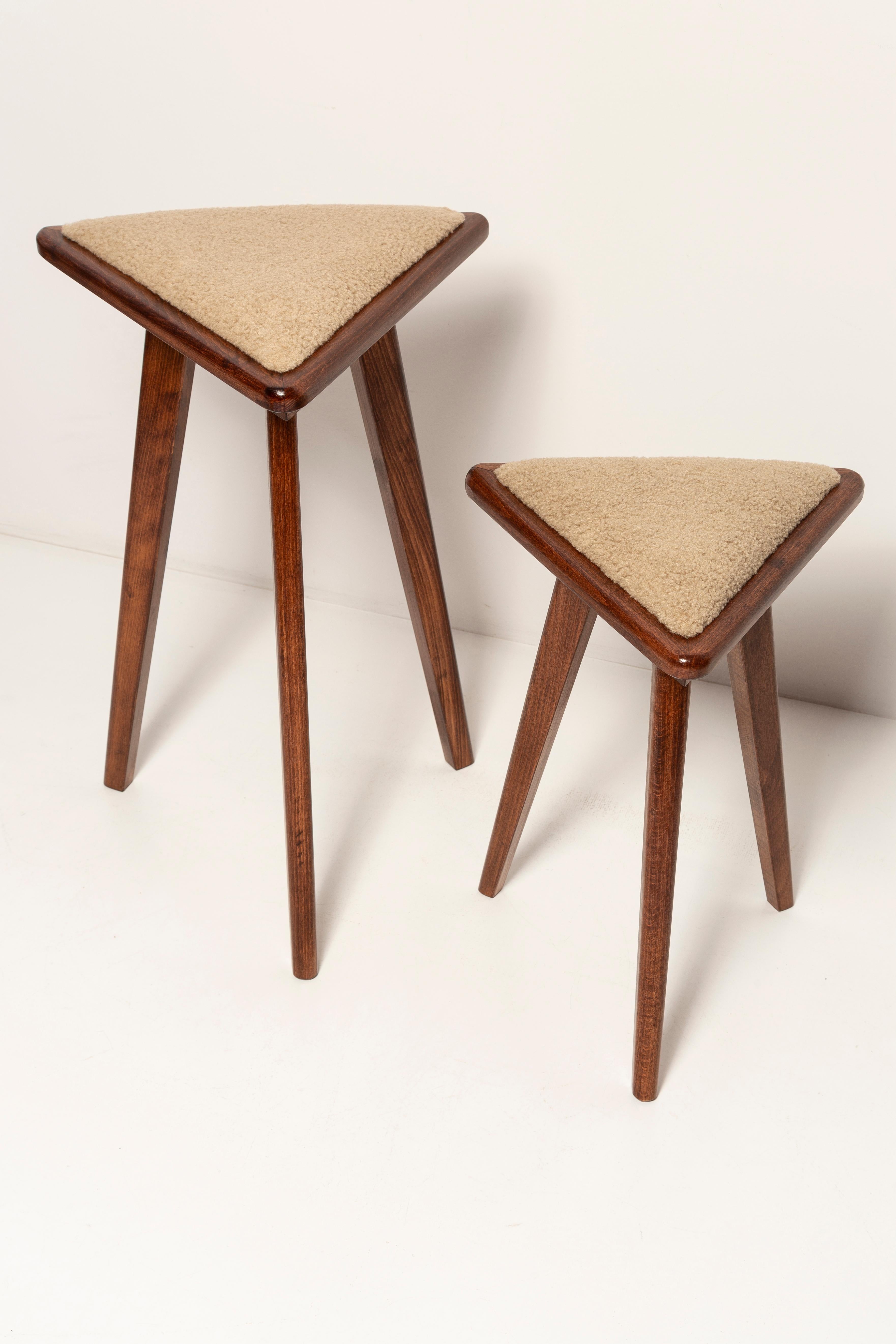 Mid-Century Style Camel Boucle Triangle Medium Stool, by Vintola Studio, Europe For Sale 4