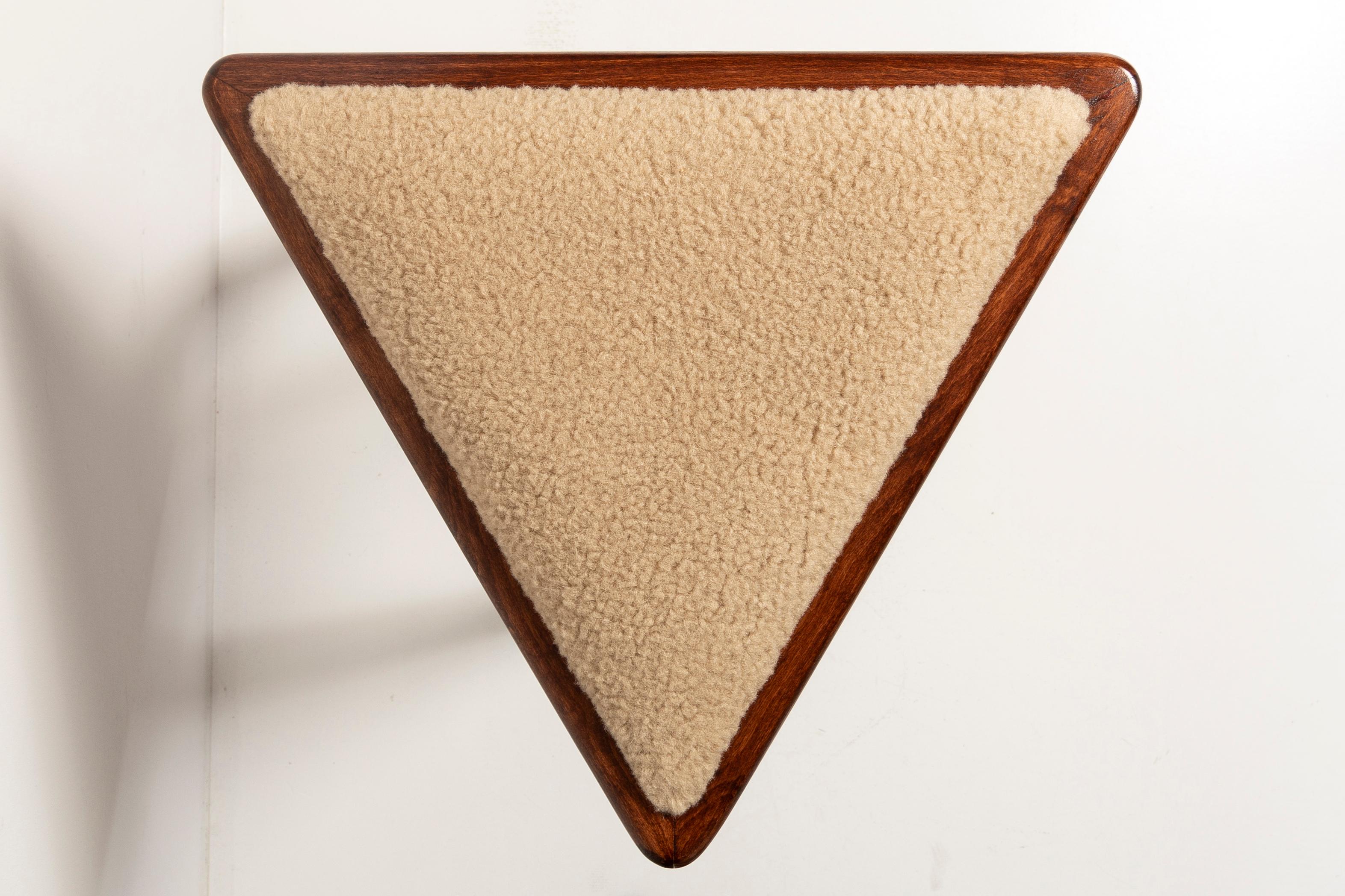 Hand-Crafted Mid-Century Style Camel Boucle Triangle Medium Stool, by Vintola Studio, Europe For Sale