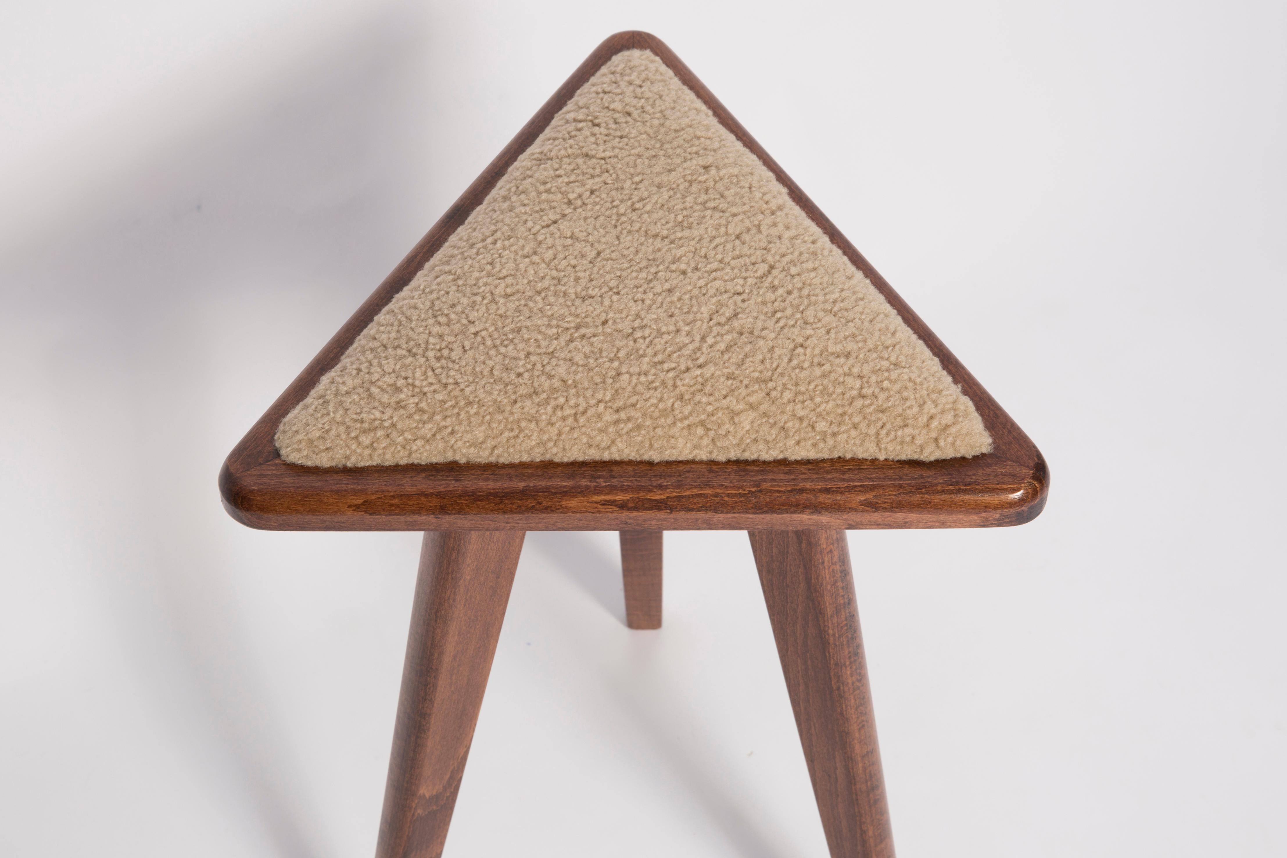 Hand-Painted Mid Century Style Camel Boucle Triangle Stool, by Vintola Studio, Europe For Sale