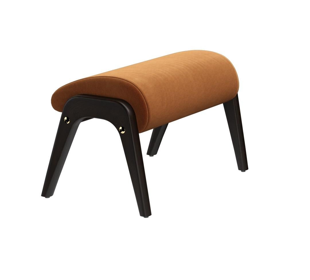 Mid-Century Style Cane Armchair & Ottoman In Beige Velvet &  Walnut Frame For Sale 4