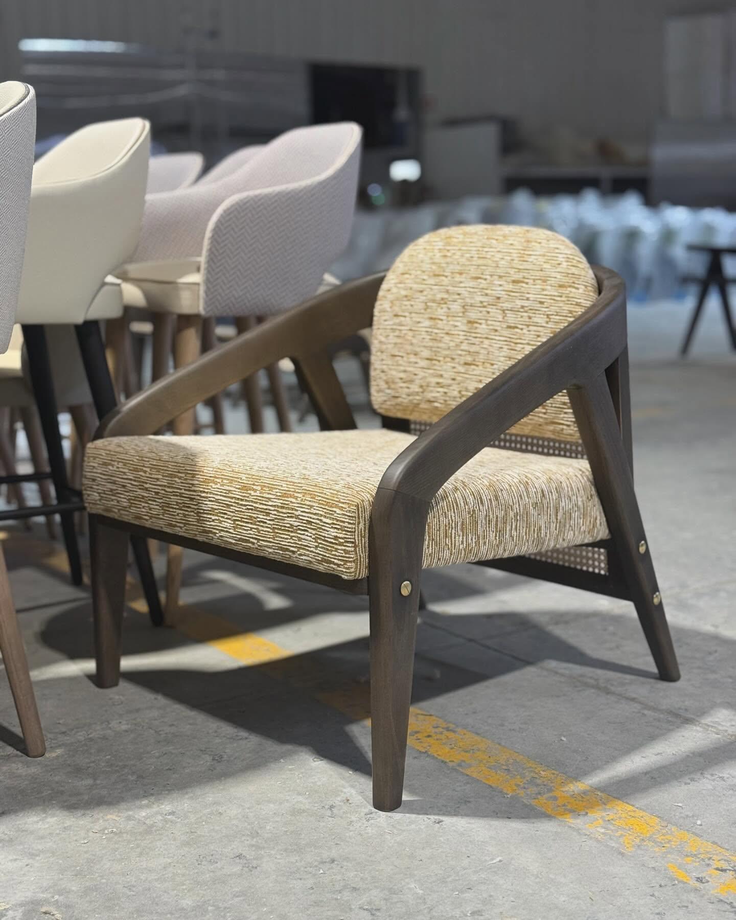 Portuguese Mid-Century Style Cane Armchair & Ottoman In Beige Velvet &  Walnut Frame For Sale