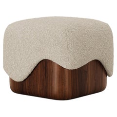 Mid-Century Style Caramelo Stool in Wood and Bouclé Handcrafted by Mavo Atelier