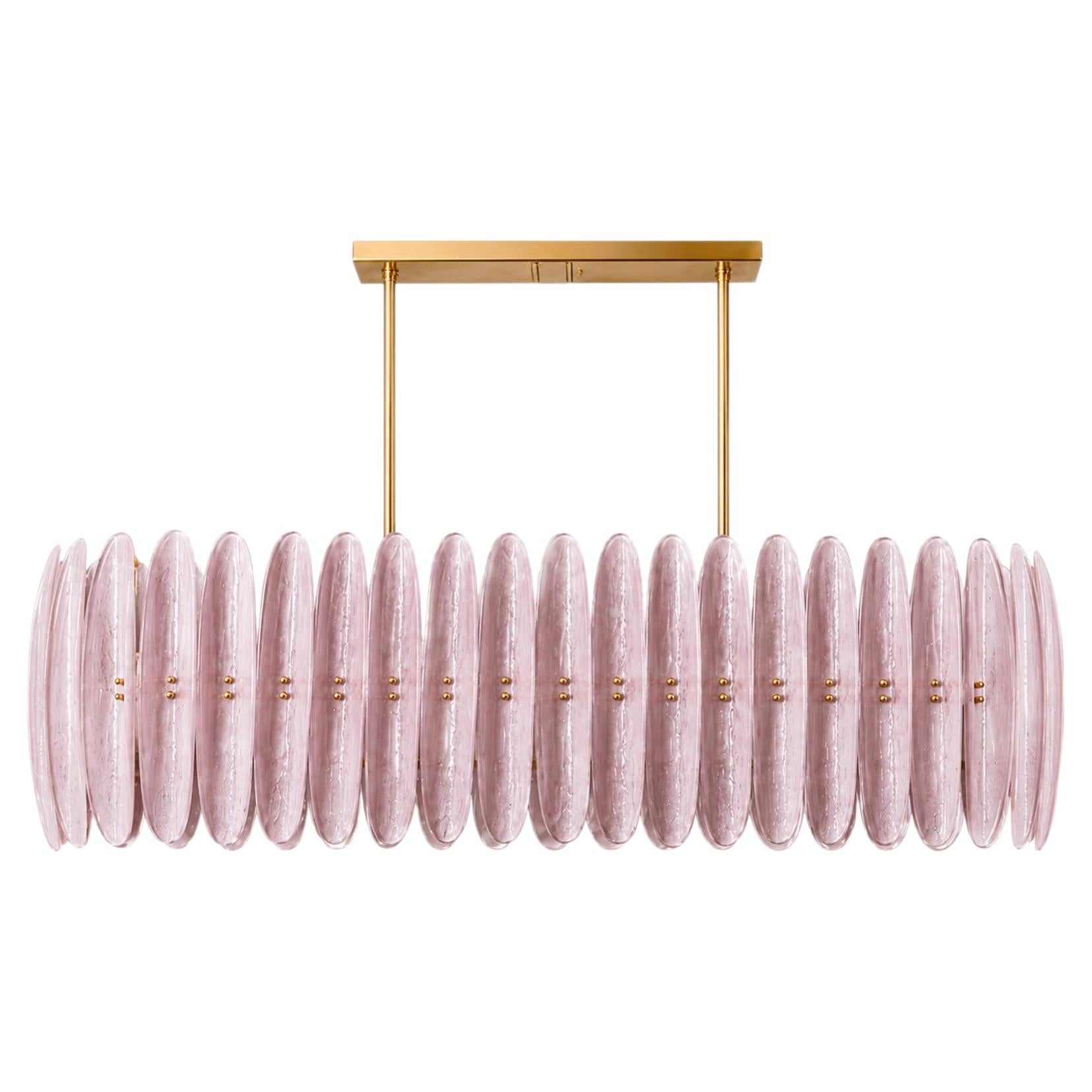 Mid-Century Style Ceiling Lamp in Brass and Pink Murano “Scova” Glass, Italy