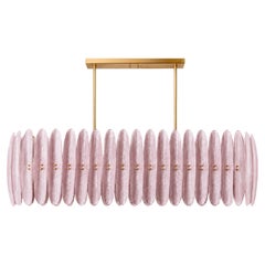 Lámpara de techo estilo mediados de siglo en latón y cristal rosa de Murano "Scova", Italia
