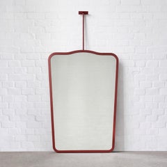Mid century style Ceiling Suspended Mirror with Oxide Red Frame, Vintage N.4