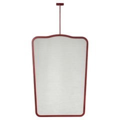 Mid century style Ceiling Suspended Mirror with Oxide Red Frame, Vintage N.4