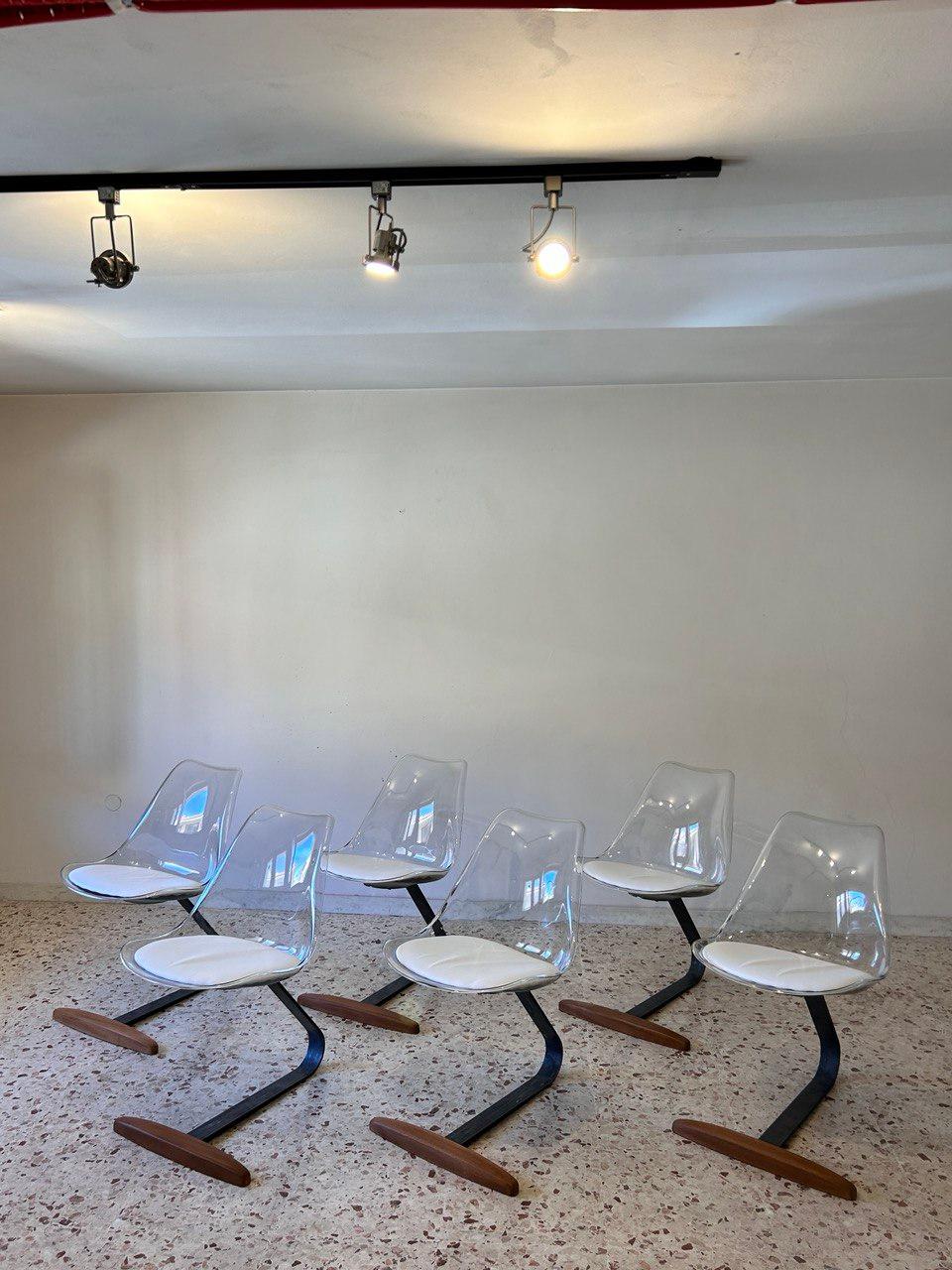 Metal Mid-Century style chairs space age Italian manufacture set of 6  For Sale