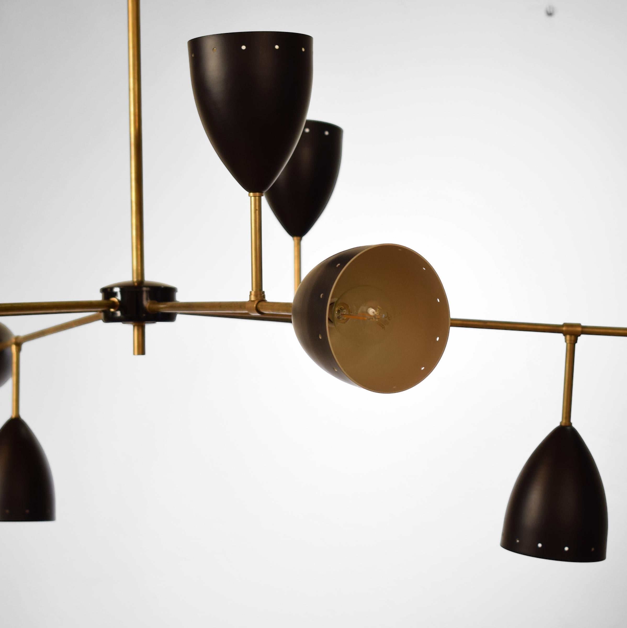 Mid-Century Modern Mid Century Style Chandelier in Brass and Black and White Lacquer For Sale