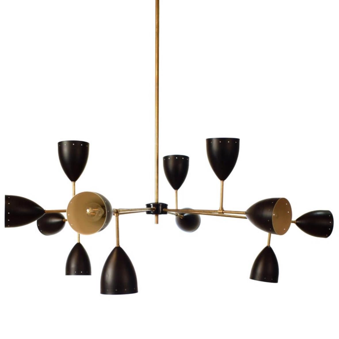 Italian Mid Century Style Chandelier in Brass and Black and White Lacquer For Sale