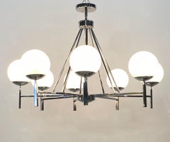 Mid-Century Style Chrome and White Glass Light Fixture
