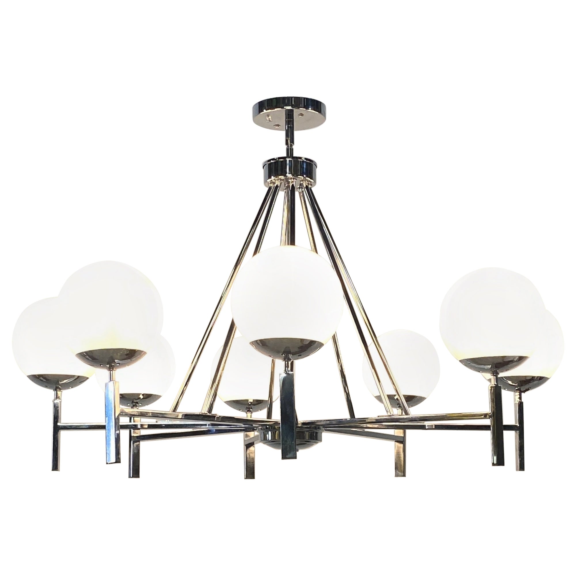 Mid-Century Style Chrome and White Glass Light Fixture