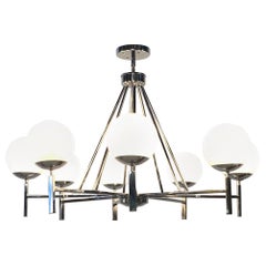 Mid-Century Style Chrome and White Glass Light Fixture