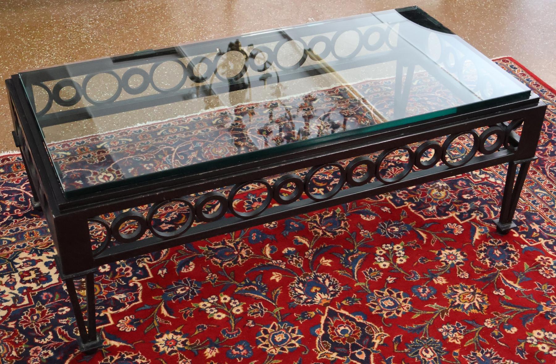 Mid Century Style Black Iron & Glass Cocktail Coffee Table

Dimensions : 48