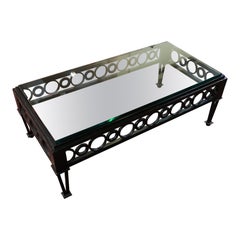 Mid Century Style Circle Pattern Black Iron & Glass Cocktail Coffee Table