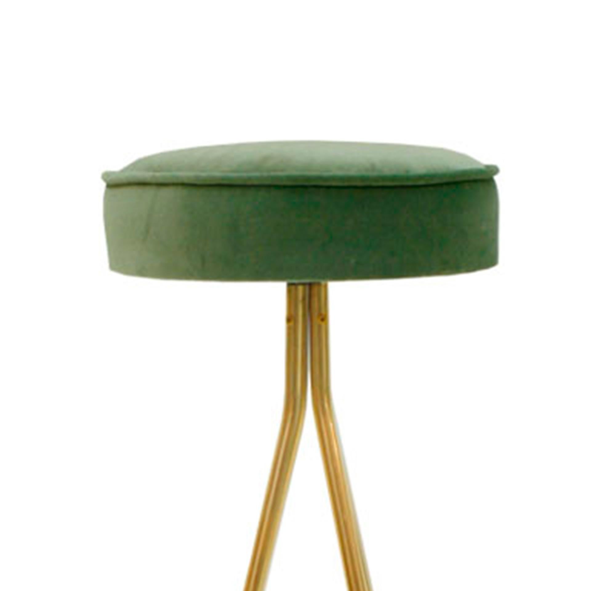 Sgabello da bar circolare in ottone e velluto di cotone in stile metà secolo in vendita 1