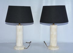 Petite Midcentury Style Column Shape Bone Mosaic Lamps