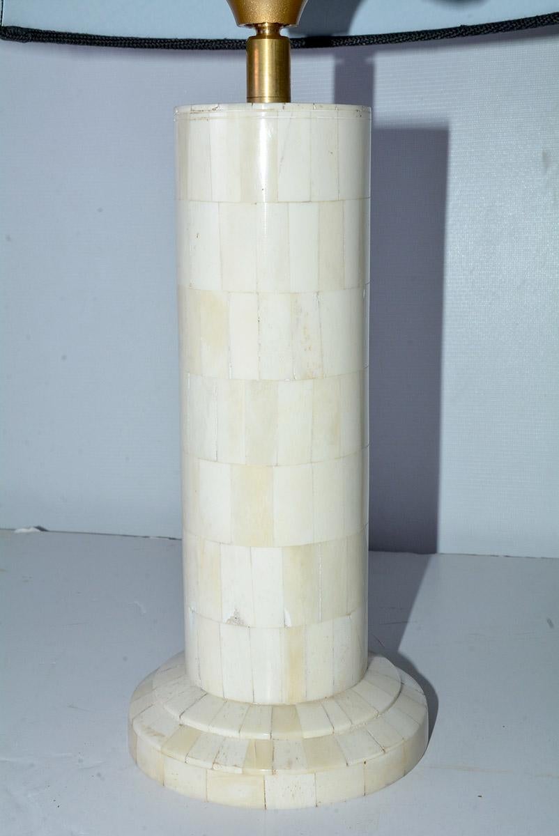 Dutch Petite Midcentury Style Column Shape Bone Mosaic Lamps