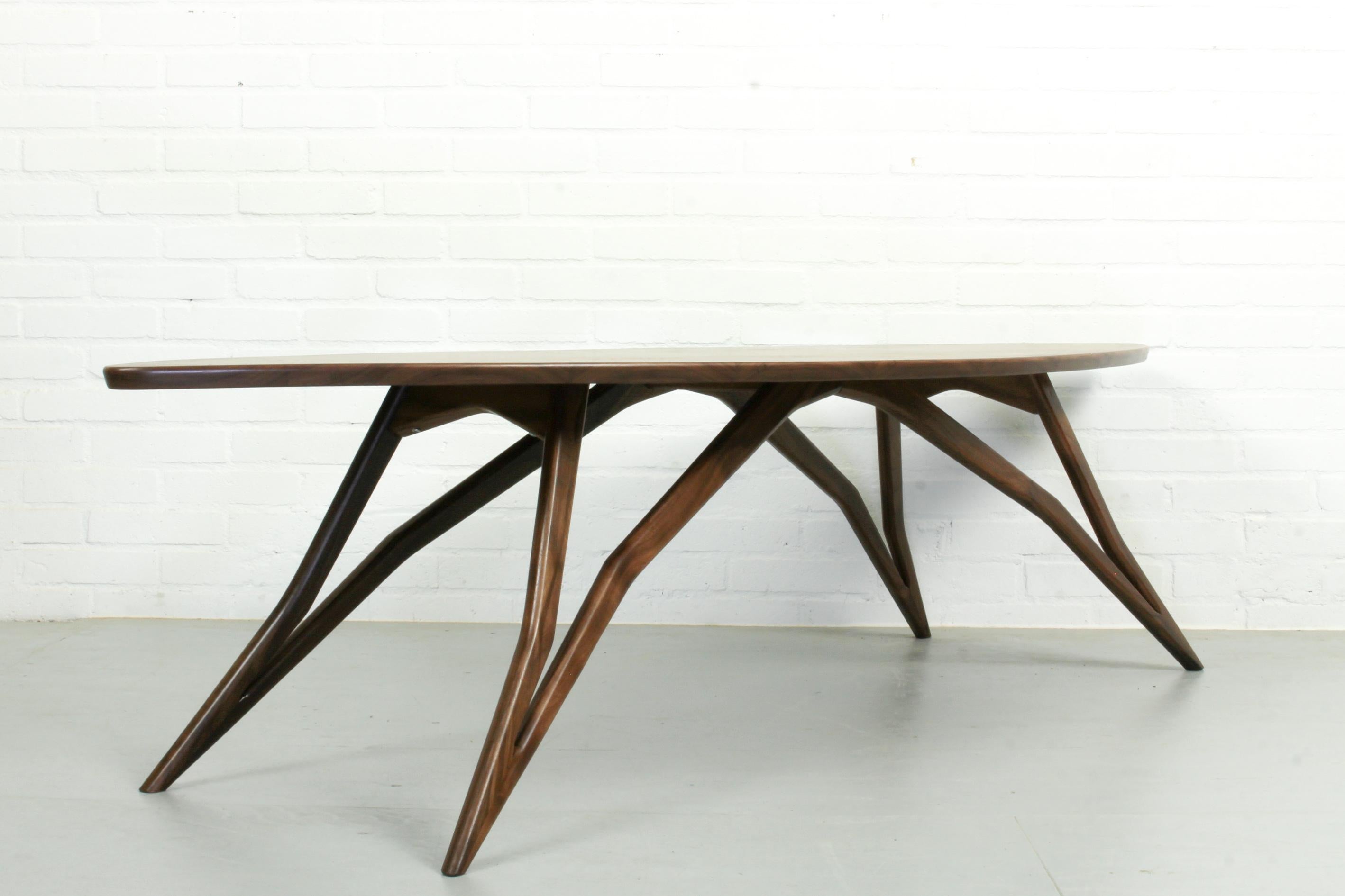 Dutch Midcentury Style Curved American Nut Coffee Table For Sale