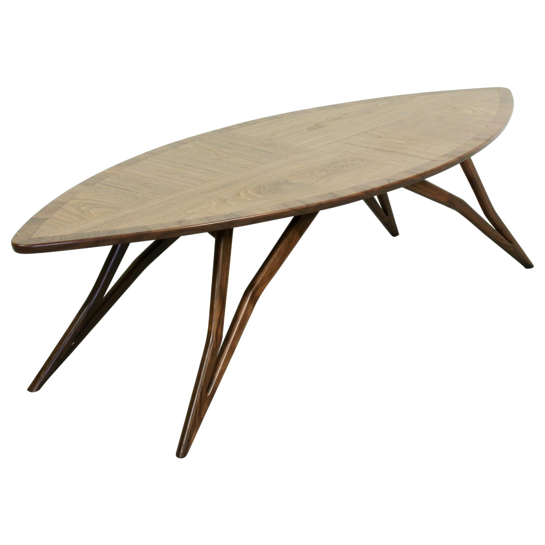 Midcentury Style Curved American Nut Coffee Table For Sale