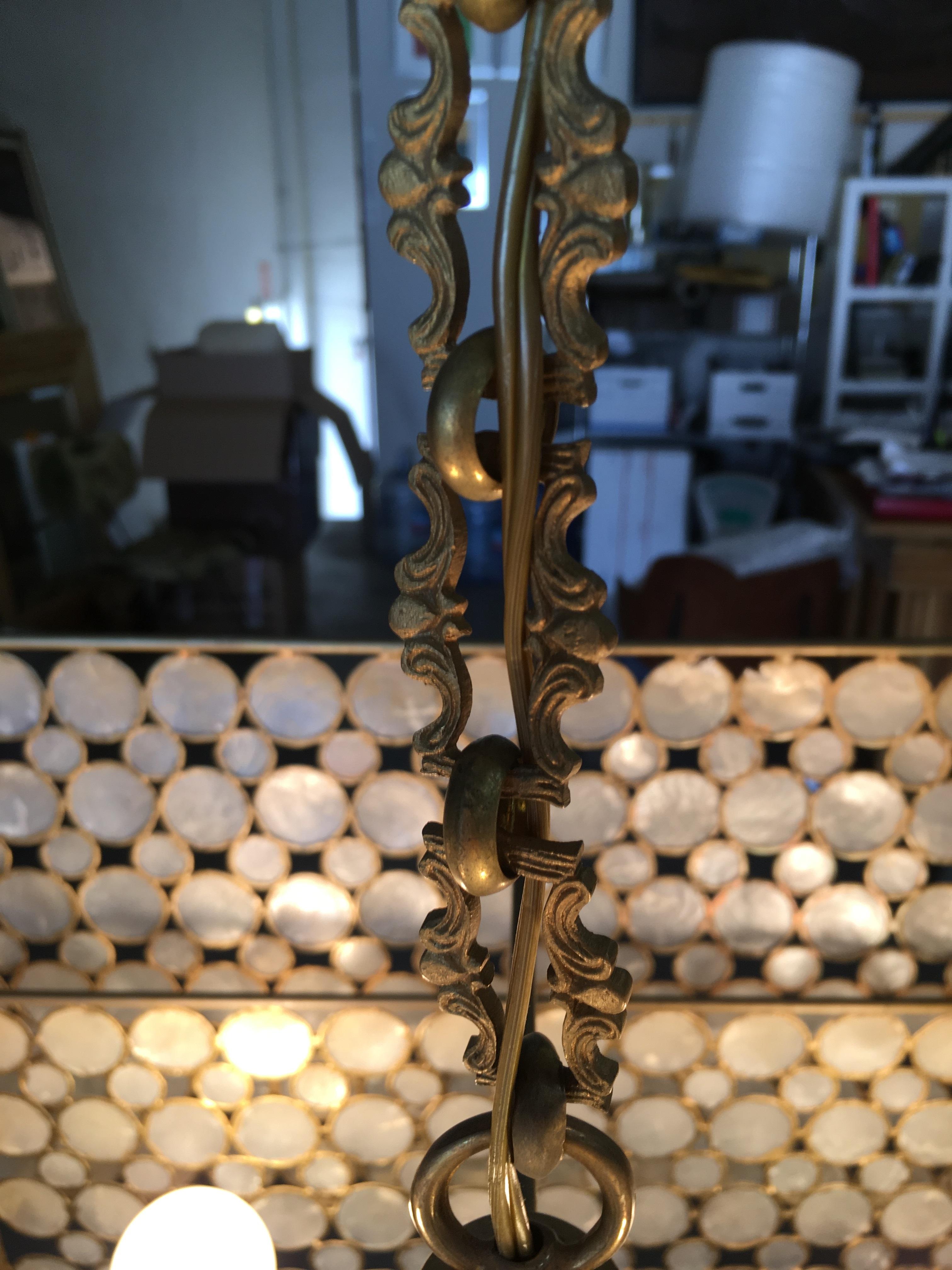 Mother-of-Pearl Midcentury Style Double Box Mother of Pearl Hanging Chandelier For Sale