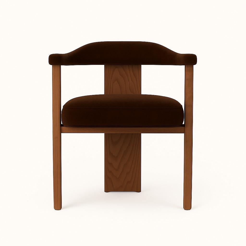 Sedia da pranzo in velluto Ash Rose in stile metà secolo con finitura Oak Oak grigio in vendita 2