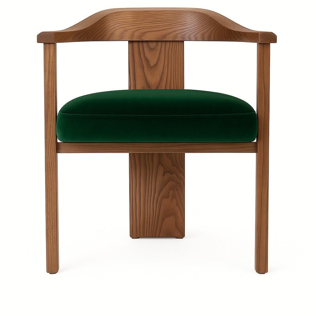 Sedia da pranzo in velluto Ash Rose in stile metà secolo con finitura Oak Oak grigio in vendita 3