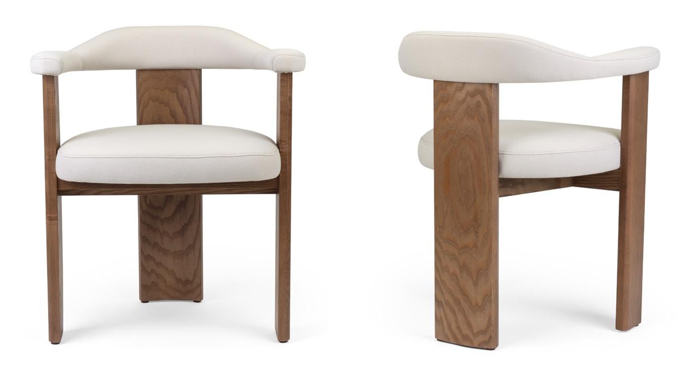 Portoghese Sedia da pranzo in velluto Ash Rose in stile metà secolo con finitura Oak Oak grigio in vendita
