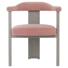 Mid-Century Style Ash Rose Velvet Dining Chair In Grey Oak Finish