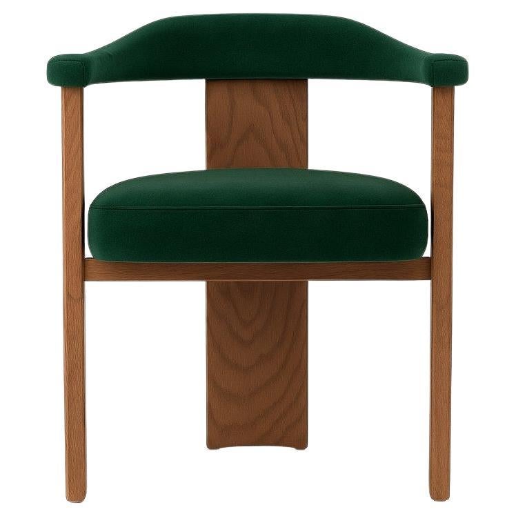 Mid-Century Style Smaragdgrüner Samt-Esszimmerstuhl in Honey Oak Finish im Angebot