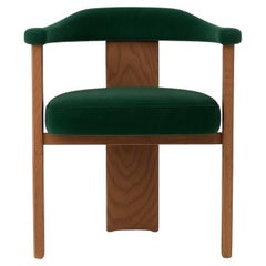 Mid-Century Style Emerald Green Velvet Dining Chair In Honey Oak Finish