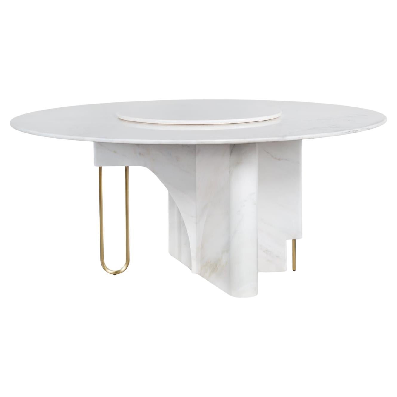 Mid-Century Style Ferreirinha Marble Dining Table, Handmade Portugal Greenapple For Sale