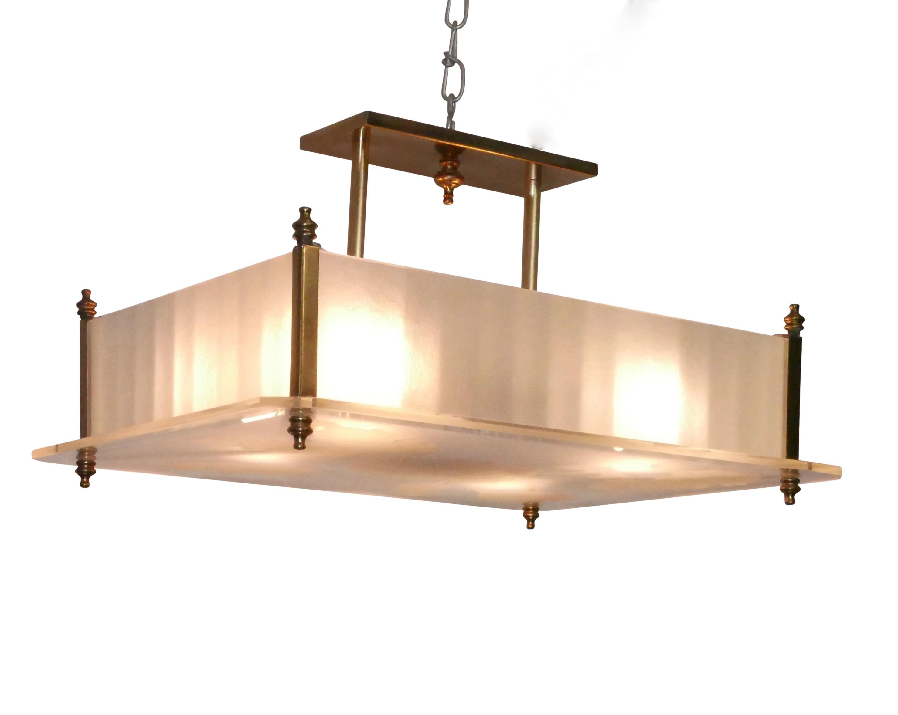 Midcentury Style Frosted Glass and Brass Light Fixture For Sale 3