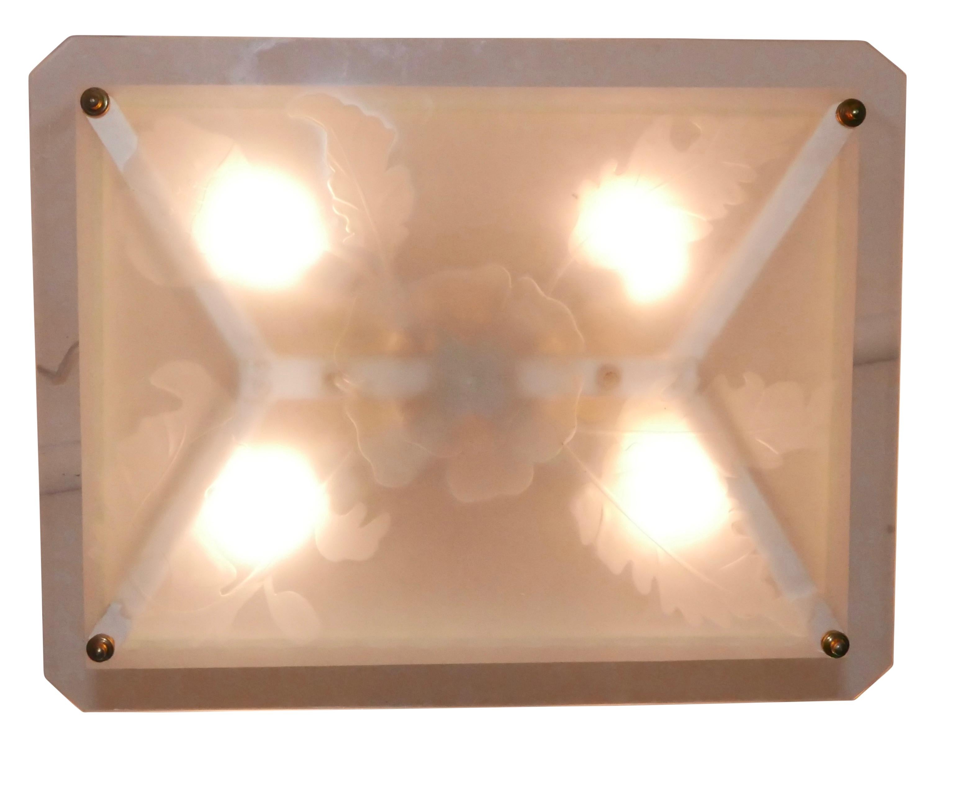 Midcentury Style Frosted Glass and Brass Light Fixture For Sale 5
