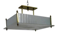 Midcentury Style Frosted Glass and Brass Light Fixture