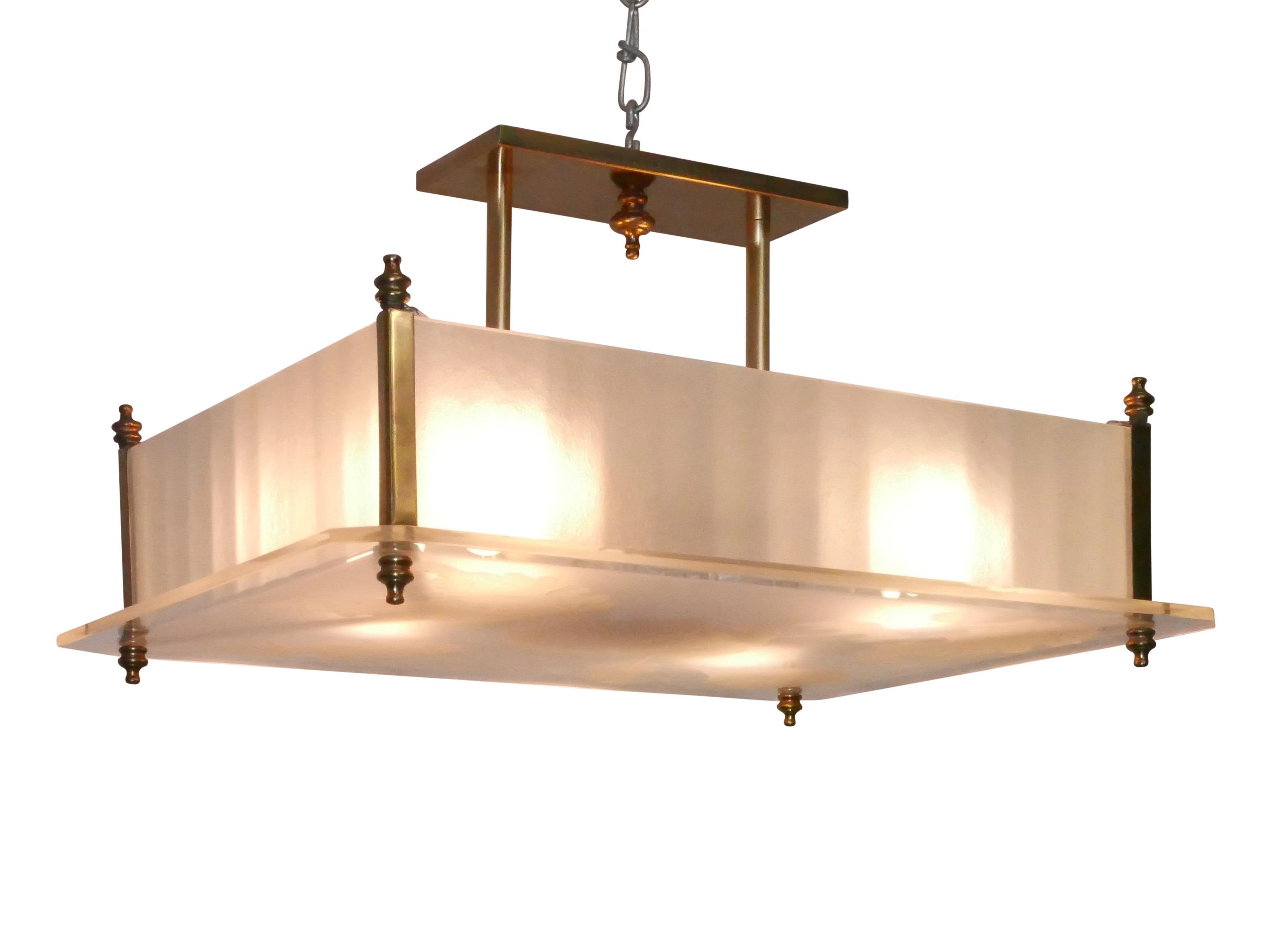Mid-Century Modern Midcentury Style Frosted Glass and Brass Light Fixture For Sale