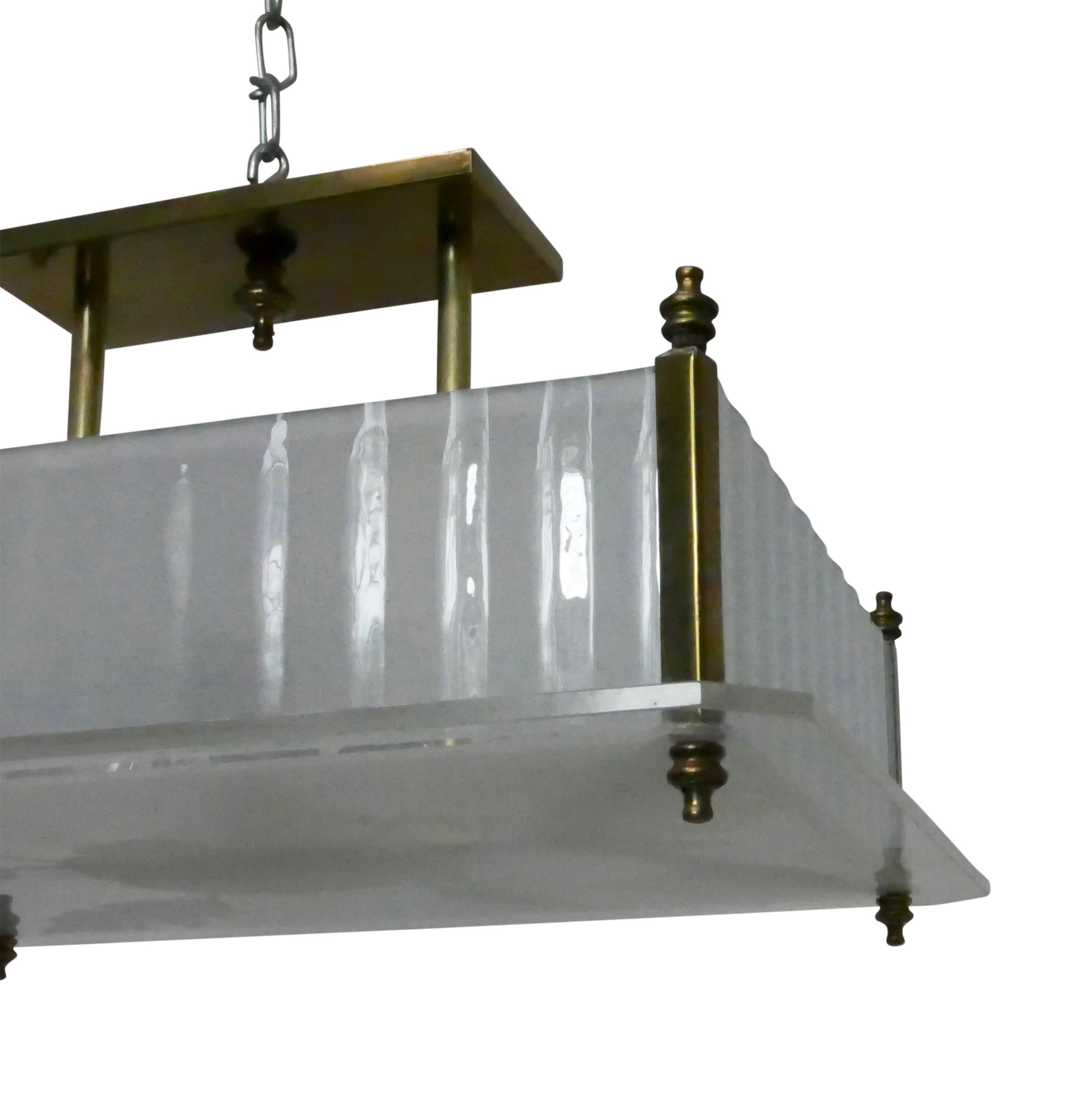 American Midcentury Style Frosted Glass and Brass Light Fixture For Sale