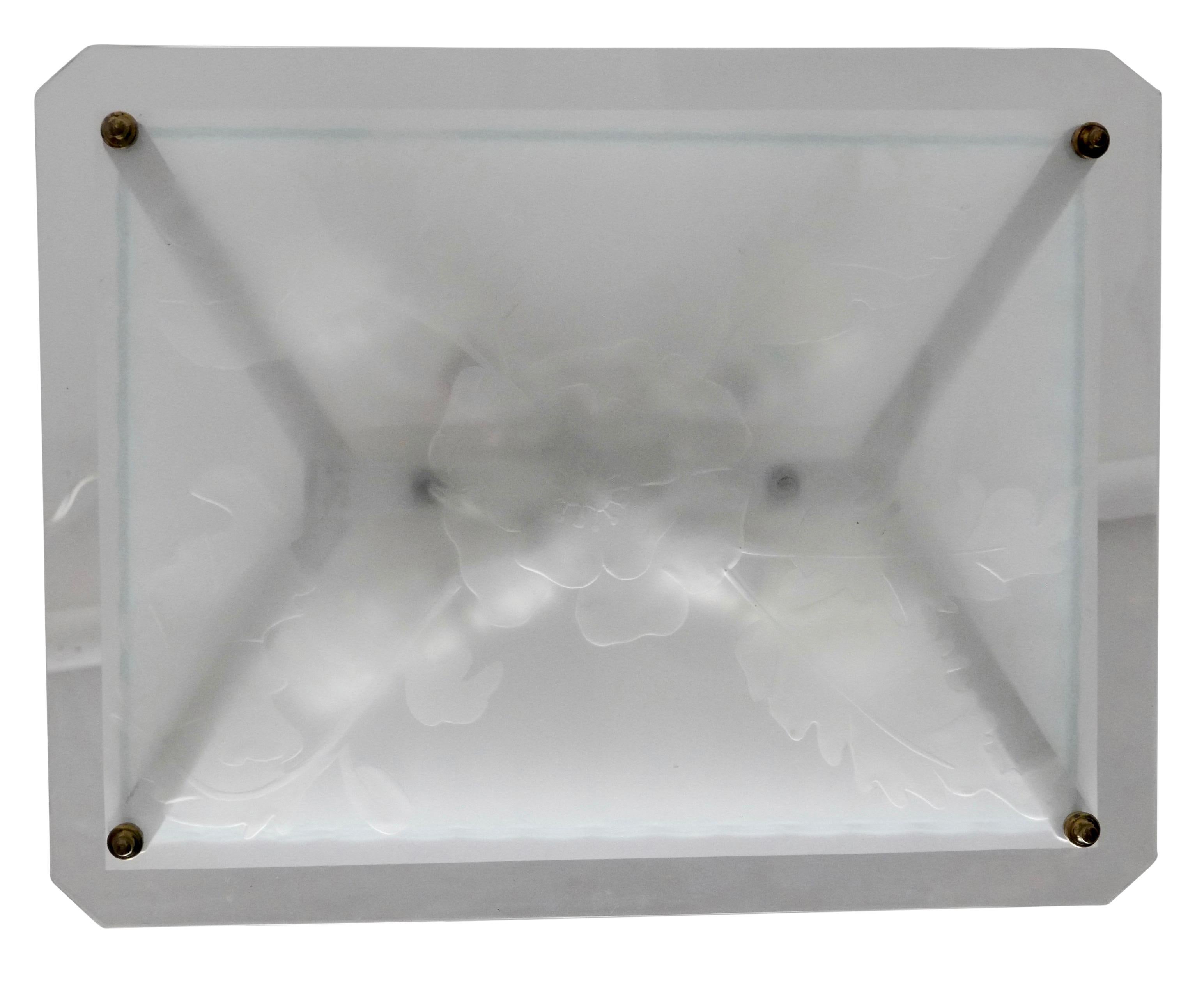 Midcentury Style Frosted Glass and Brass Light Fixture In Good Condition For Sale In San Francisco, CA