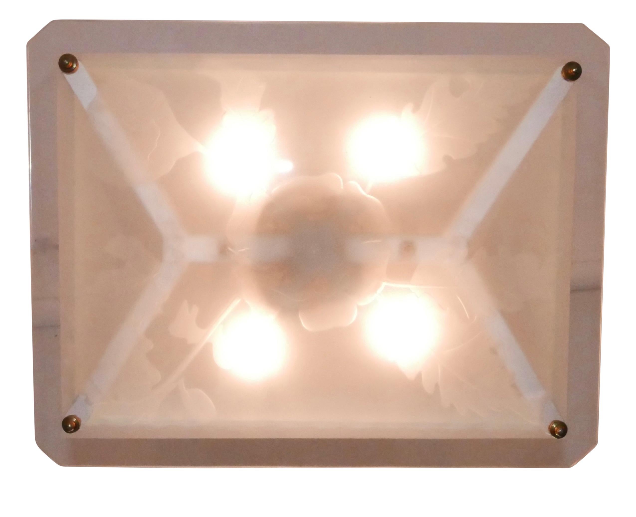 20th Century Midcentury Style Frosted Glass and Brass Light Fixture For Sale