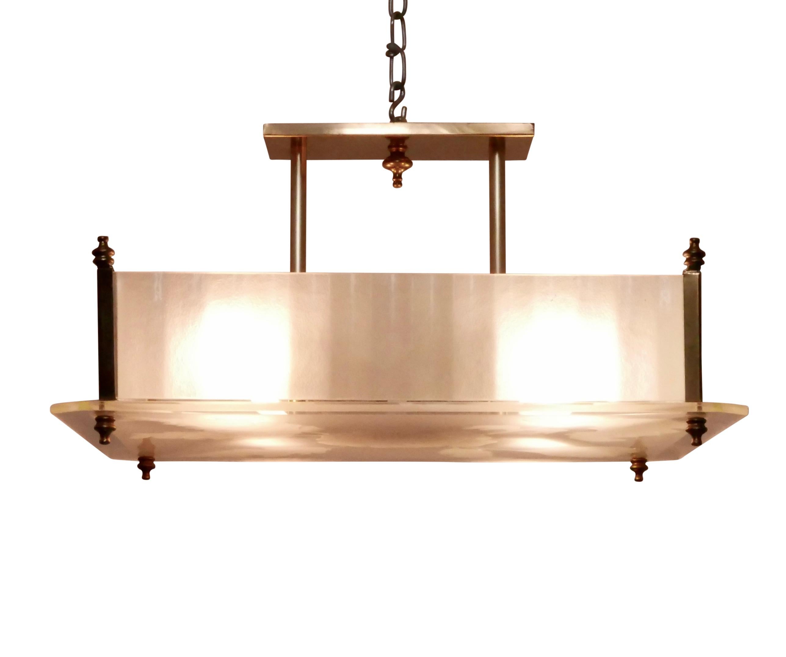 Midcentury Style Frosted Glass and Brass Light Fixture For Sale 2