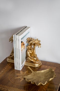 Mid Century Style Ginkgo Biloba Leaf Gold Gypsum Plate, Italy, 2000s